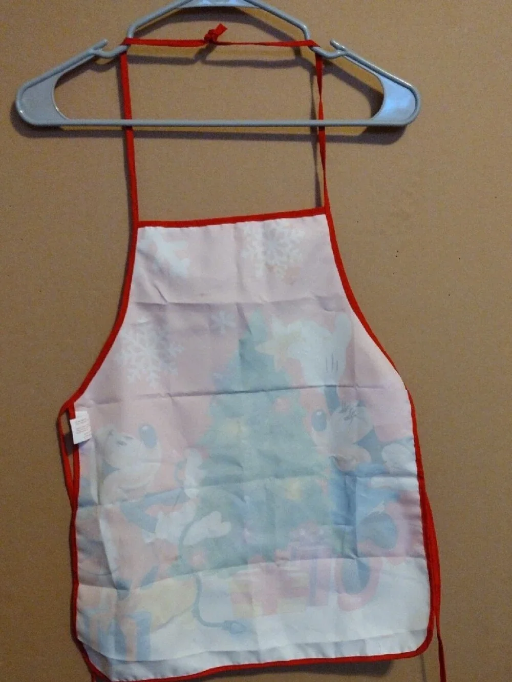 New Disney Kids' Red and Green Christmas Tree Apron with Mickey & Minnie